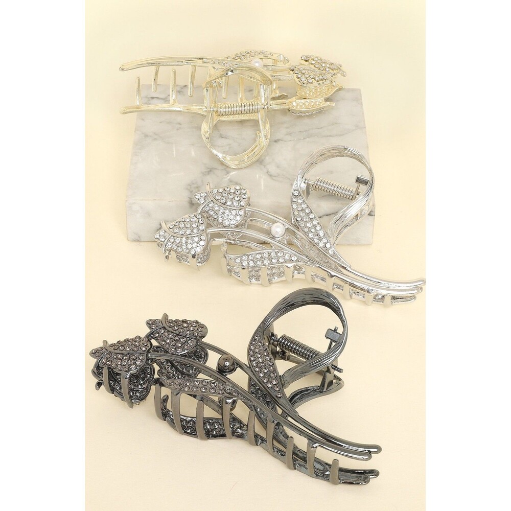 Tulip Crystal Rhinestone Pave Metal Hair Claw Clip - Diona J